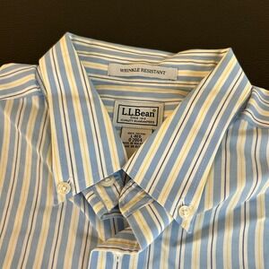 L.L.Bean Wrinkle Resistant Striped Button Down‎ Short Sleeve Shirt Mens Large